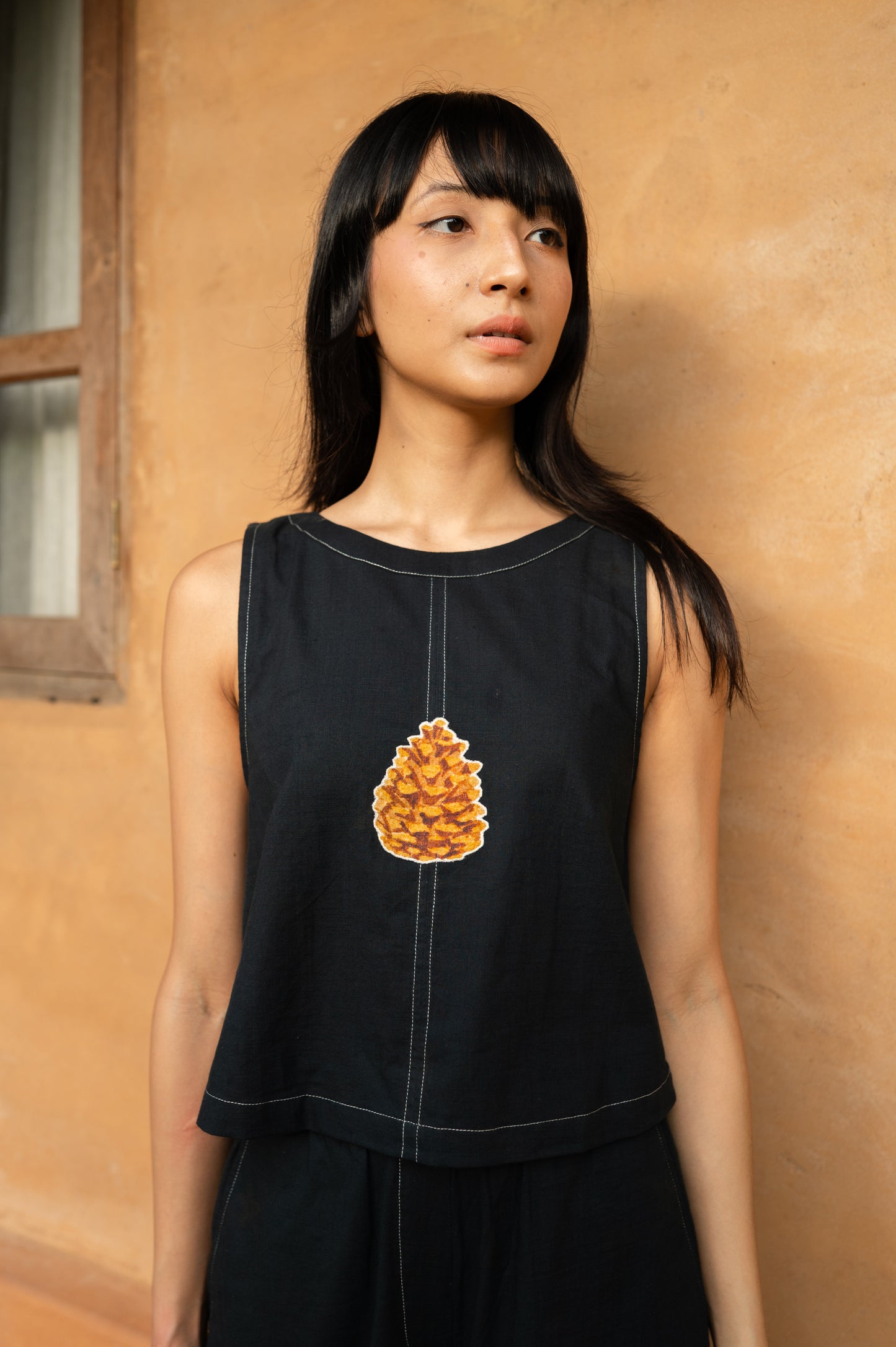 Pinecone Black Crop Top