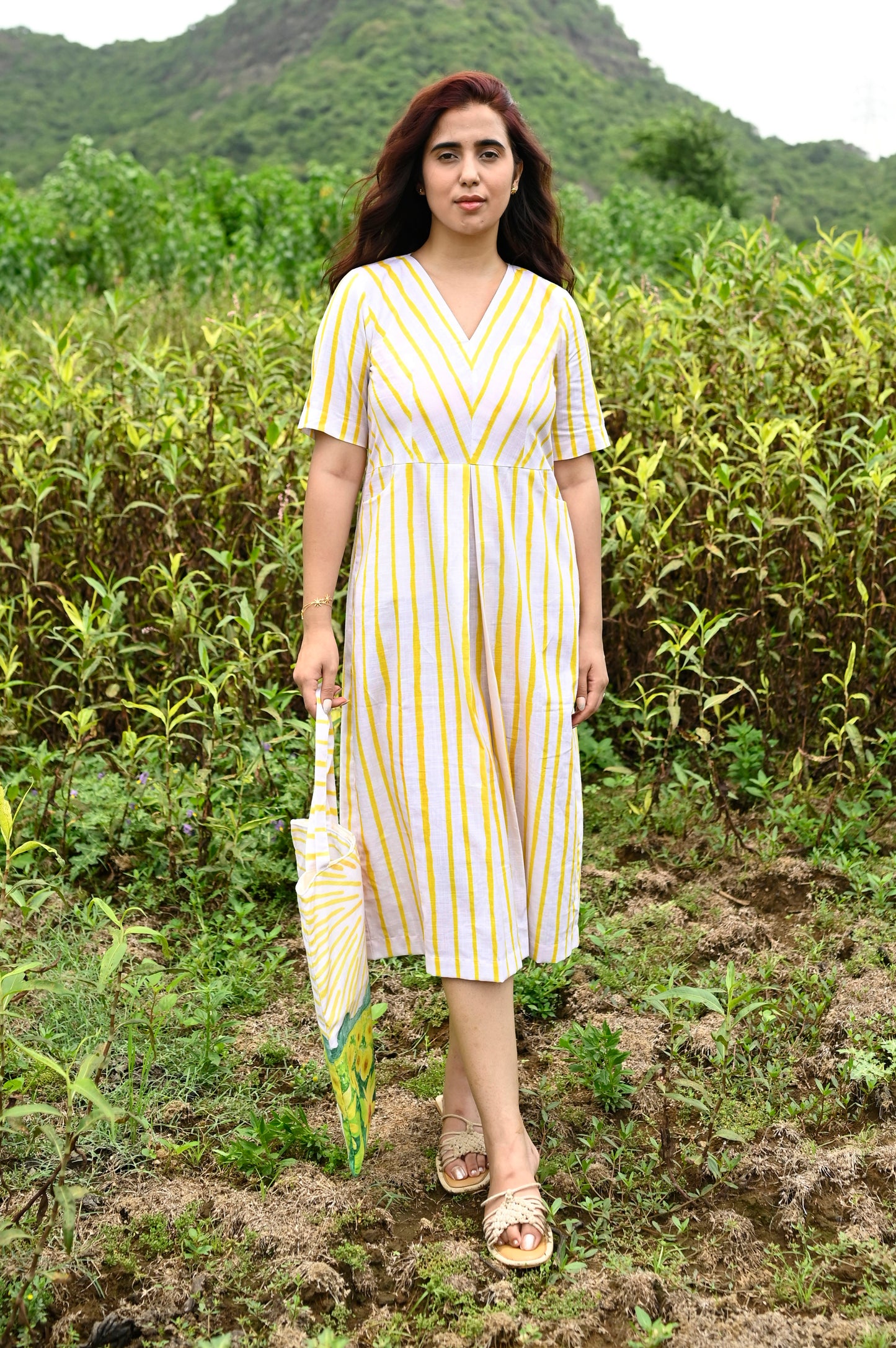Sunny Striped Pleated Dress