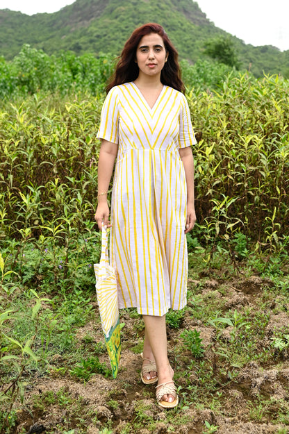 Sunny Striped Pleated Dress